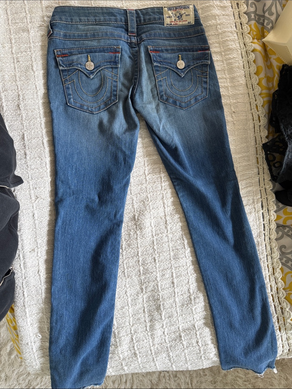 True Religion Women's Medium Blue Skinny Jeans with Signature Pocket Stitching